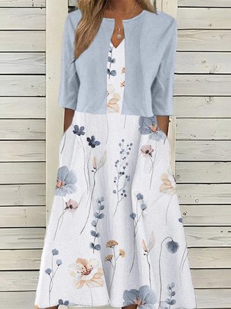 Ensembles de deux pièces femmes Floral élégant naturel manteau à manches 3/4 avec jupe élasticité moyenne