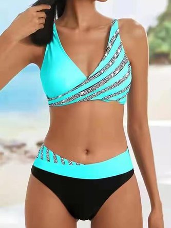 Bikinis Abstrait Été Vacances Polyester Col V Sans Armature Bikini Vacances Élasticité moyenne pour Femmes
