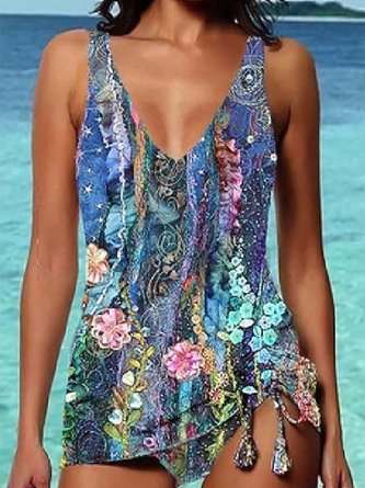Maillot de Bain Femmes Décontracté Floral Été Polyester Imprimé Maillot de Bain Vacances Élasticité moyenne Gallus