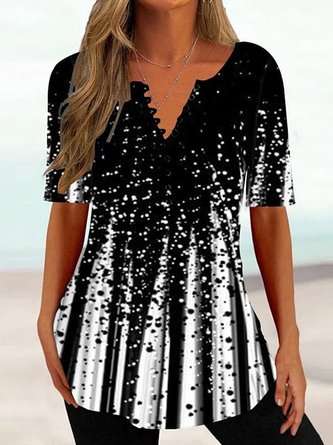Chemises Décontracté Bloc de Couleur Été Ample Jersey Standard Entaillé RS PC pour Femmes