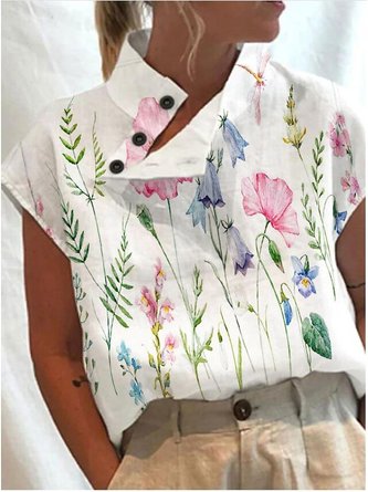Chemises Femmes Floral Été en Lin Polyester Quotidien Ample Mancheron Régulier Régulier