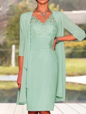 Deux Pièces Ensembles Femme Plaine Automne Elé Polyester Col V Taille Haute Mariage H-Line Régulier