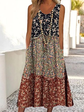 Robe décontractée sans manches bloc de couleur