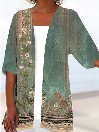 Kimono Femmes Rétro Ethnique Été Naturel Aucune élasticité Quotidien Ample Mi-long T.-N.-L.