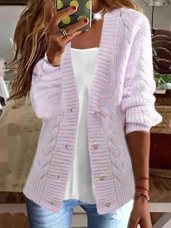 Cardigans Femmes Décontracté Plain Printemps / Automne Col V Coupe Régulière Manches trois quarts Droit Régulier Élasticité moyenne