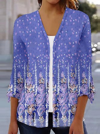 Kimono Décontracté Floral Printemps / Automne Polyester Col V Coupe Régulière Régulier Droit Régulier pour Femmes