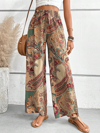 Pantalons Femmes Décontracté Ethnique Toutes Les Saisons Polyester Naturel Aucune élasticité Quotidien Bande Élastique Pantalon droit