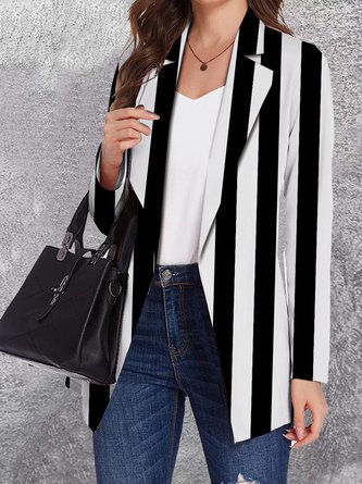 Blazers Femmes Rayé Décontracté Printemps / Automne Naturel Quotidien Coupe Régulière Manches Longues Col Châle Régulier