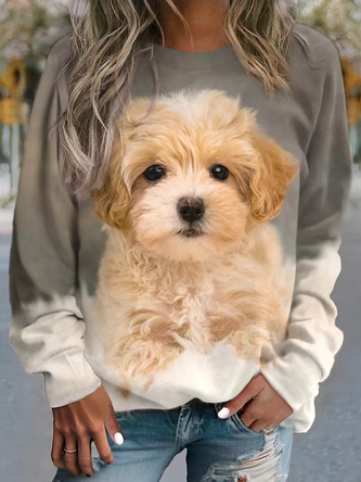 Sweat-shirts Femmes Décontracté Chien Printemps / Automne Polyester Micro-élasticité Quotidien Régulier Droit Régulier
