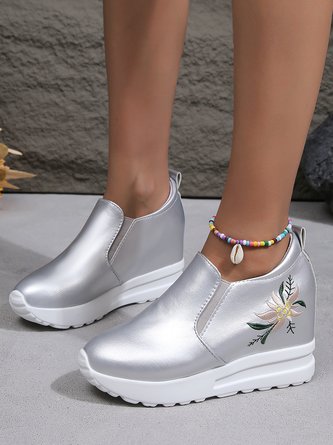 Profond bouche Unique Chaussures Décontracté Floral Toutes Les Saisons Brodé Bout Fermé Caoutchouc à Enfiler Augmentation de la hauteur Chaussures à bouche profonde pour Femmes