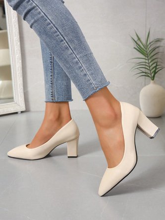 Appartements Femmes Plain Toutes Les Saisons Simple Quotidien Talon de Bloc PU Caoutchouc à Enfiler Chaussures à Tige Basse