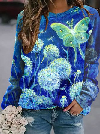Sweat-shirts Femmes Décontracté Printemps / Automne Papillon Polyester Imprimé Quotidien Pull-over Régulier Droit