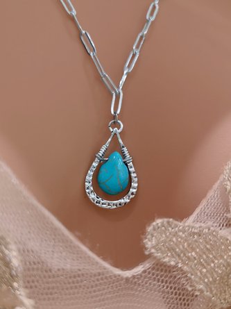 Collier Géométrique Rétro Toutes Les Saisons Quotidien Pierre naturelle Pendentif Collier pour Femmes