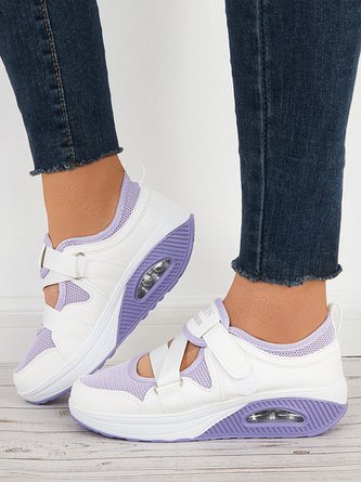 Marche à pied Chaussures Bloc de Couleur Sportif Toutes Les Saisons Joint Fendu Crochet et boucle Augmentation de la hauteur Quotidien Talon de Bloc Chaussures de jogging pour Femmes