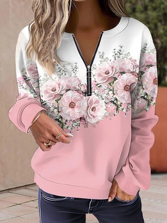 Sweat-shirts Femmes Décontracté Floral Printemps / Automne Polyester Manches Longues Col Rond Régulier Droit Régulier