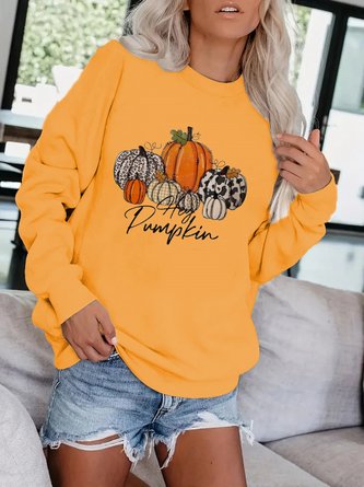 Sweat-shirts Femmes Décontracté Printemps / Automne Motif de citrouille Polyester Micro-élasticité Quotidien Col Rond Droit Régulier