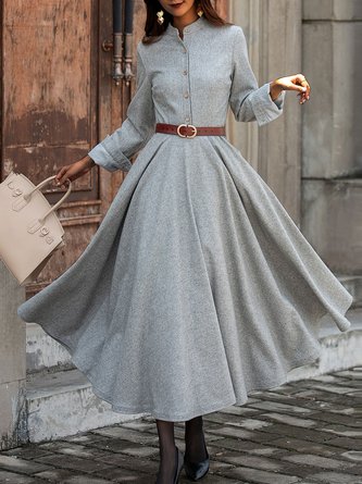 Robes Femmes Décontracté Plain Printemps / Automne Polyester Naturel Mi-longue Col Rond Régulier Non