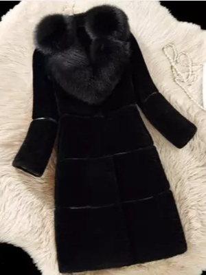 Cuir & Faux Cuir Plain Hiver Élégant Naturel Fête Coupe Régulière Manches Longues Tissu pelucheux/polaire granuleux Droit pour Femmes