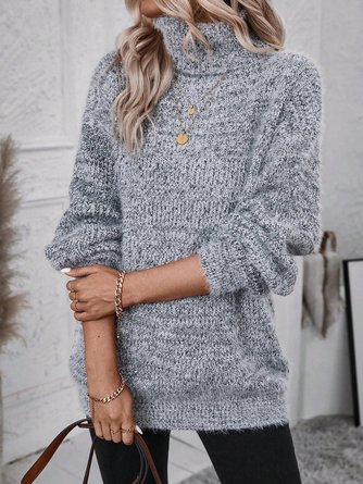 Pulls Décontracté Plain Hiver en Mélangé de Coton chaleur Manches Longues Col Roulé Droit T.-N.-L. pour Femmes
