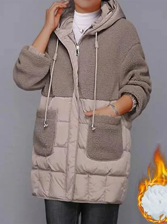 Rembourré Blousons Décontracté Plain Hiver Sweat-shirt à Capuche Naturel Ample Manches Longues Tissu pelucheux/polaire granuleux Droit pour Femmes