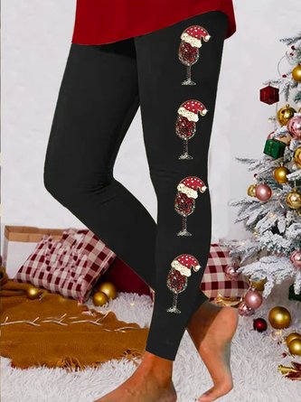 Pantalons De Yoga Femmes Décontracté Toutes Les Saisons Verre à Vin de Noël Tricoté Micro-élasticité Vacances Noël Legging Régulier