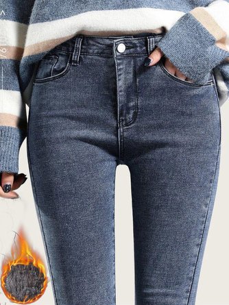 Jeans Femmes Décontracté Plain Printemps / Automne Naturel chaleur Toile de Jean Legging Droit en Toison