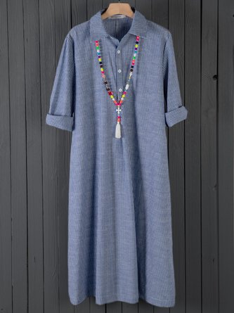 Robes Rayé Vacances Printemps Mélange de Coton Patchwork Naturel Léger Modèle Externe Ample pour Femme