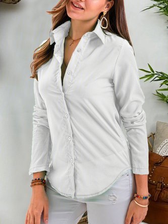 Chemisier décontracté solide automne polyester col de chemise léger micro-élasticité grande taille adapté pour les femmes