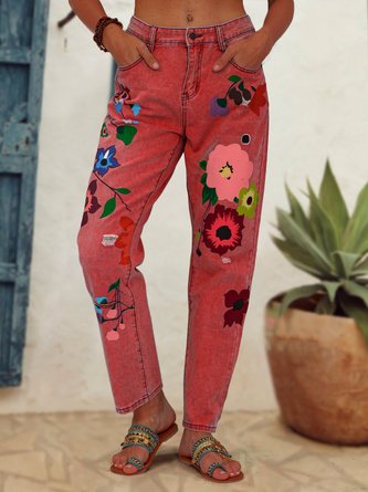 Jeans Femme Décontracté Floral Toute la saison Poids moyen Aucune élasticité Quotidien Cheville Pantalon Denim H-Line