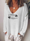 en Mélangé de Coton Décontracté Col V Imprimé d'Animal Blouses & Tops