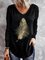Dames Manches Longues Bronzé Plume Imprimé Décontracté T-shirt