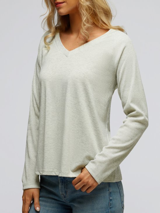 Chemises Décontracté Plain Printemps / Automne Coton Léger Micro-élasticité Manches Longues à Manches de Raglan Droit pour Femmes