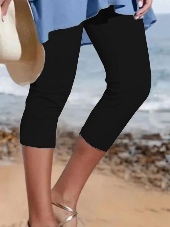 Leggings Femmes Vacances Plaine Été Léger Micro-élasticité Vacances Mi Taille Capris Legging
