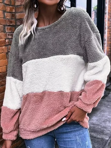 Sweat-shirts Femmes Décontracté Plain Automne Micro-Élasticité Quotidien Tissu pelucheux/polaire granuleux Régulier H-ligne Régulier