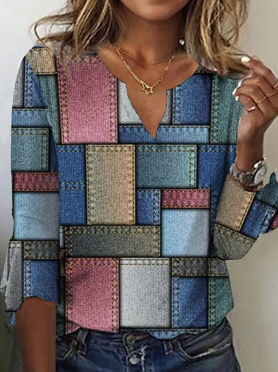 T-Chemise Femmes Décontracté Hiver Plaid Polyester Micro-Élasticité Ample Régulier H-ligne Régulier