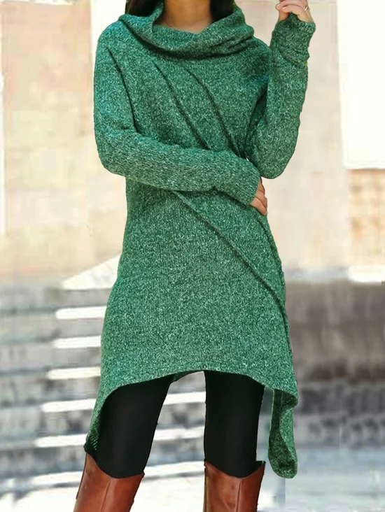 Robes Décontracté Plain Hiver Tricoté Naturel Micro-Élasticité Domestique Col Roulé Régulier pour Femmes