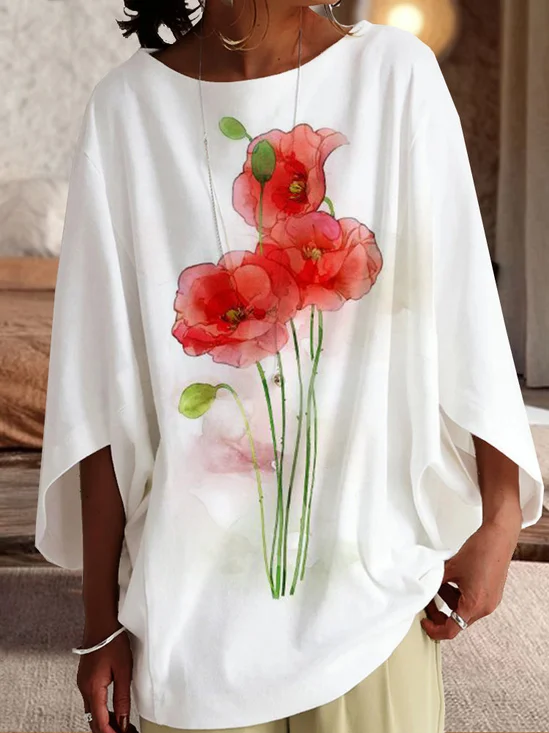 Chemises Femmes Décontracté Floral Printemps / Automne Aucune élasticité Quotidien Coton Et Lin Manches 3/4 Régulier Régulier