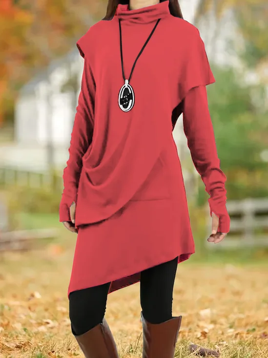 Robes Décontracté Plain Hiver Quotidien Coupe Régulière Col Roulé Laine/Tricot A-ligne Régulier pour Femmes