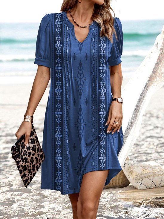 Robes Femmes Ethnique Été Ethnique Polyester Naturel Ample Jupe Robe t-shirt Élasticité moyenne