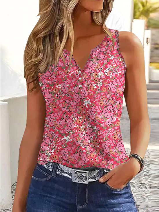 Top Débardeur Tops Décontracté Été Disty Floral Jersey Régulier Régulier Entaillé RS FF pour Femmes