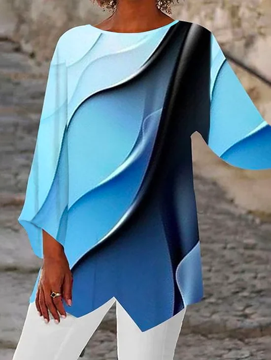Chemises Décontracté Abstrait Printemps / Automne Micro-élasticité Manches Longues Col Rond Mi-long RS AA pour Femmes