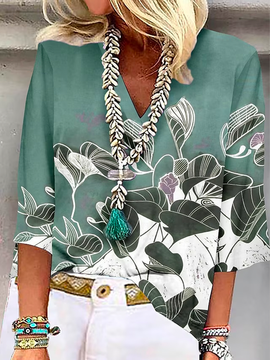 Chemises Femmes Décontracté Floral Printemps / Automne Polyester Ample Meilleure vente Manches 3/4 Droit RS