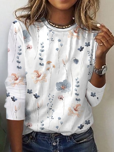 T-shirts Grande taille Décontracté Floral Printemps / Automne Micro-élasticité Quotidien Régulier Droit Régulier de Grande Taille