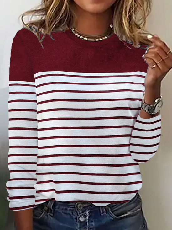 T-shirts Rayé Décontracté Printemps / Automne Quotidien Jersey Standard Col Rond Régulier DL pour Femmes