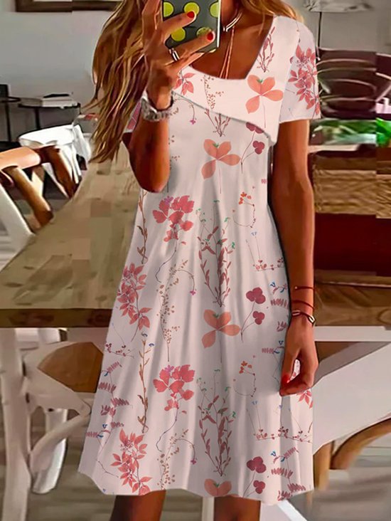 Robes Décontracté Floral Été Polyester Naturel Ample Asymétrique Manches Courtes Régulier pour Femmes