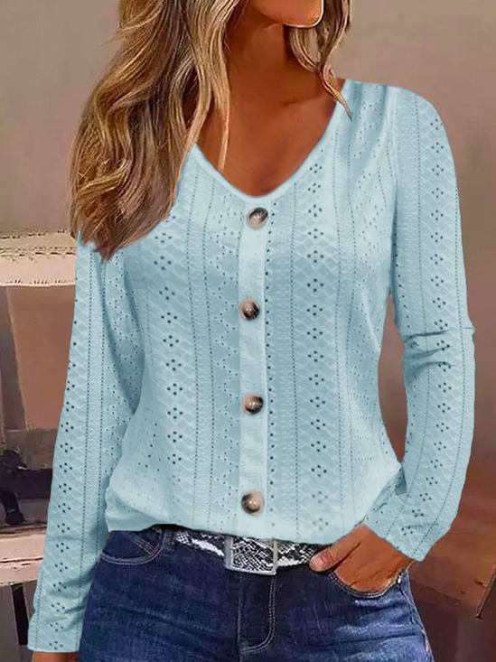 Chemises Femmes Décontracté Plain Printemps / Automne Jacquard Boutonné Ample Régulier CE EPE