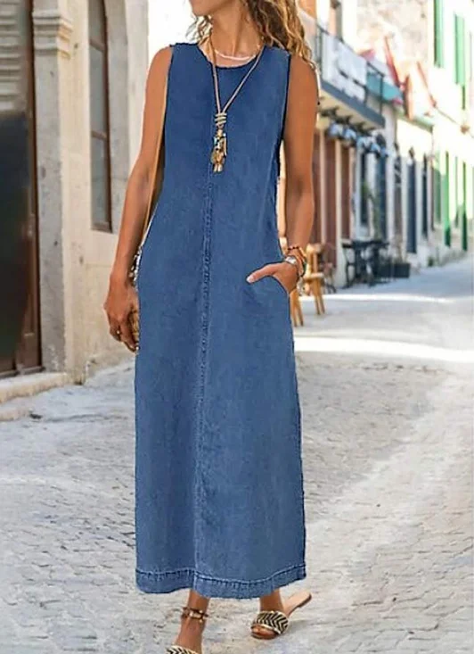 Robes Femmes Décontracté Plain Été Aucune élasticité Maxi Sans Manches Régulier DL Non