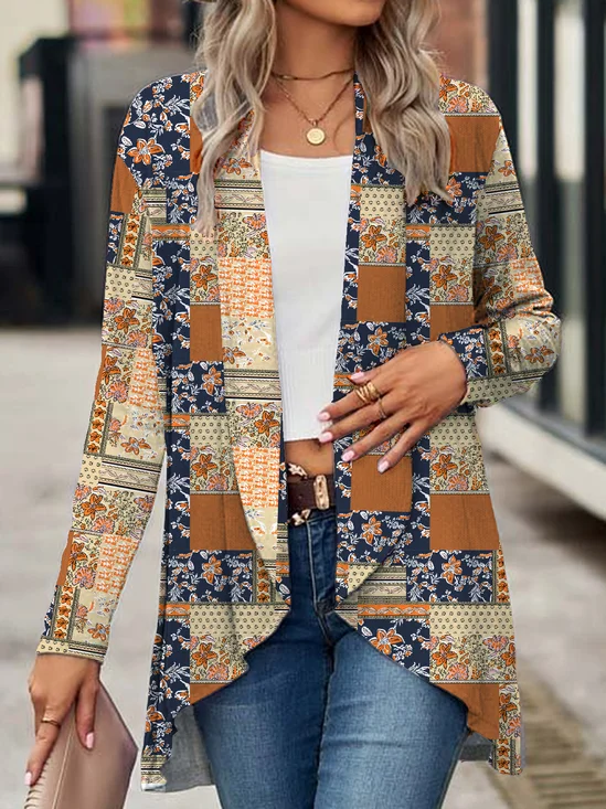 Kimono Décontracté Ethnique Printemps / Automne Quotidien Ample Manches Longues Cache-cœur Régulier N / A pour Femmes