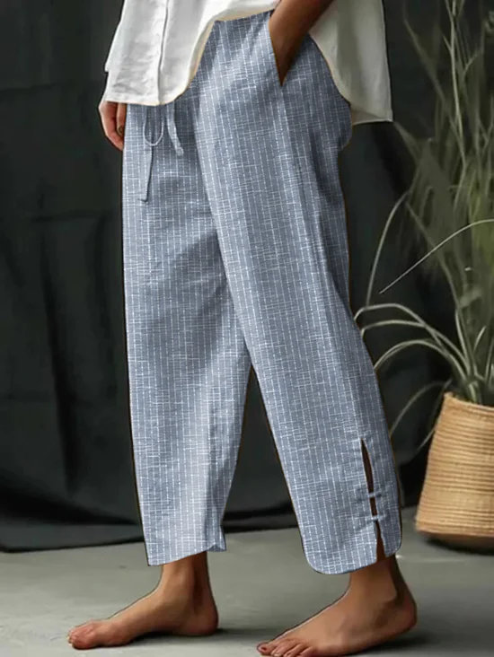Pantalons Femmes Rayé Décontracté Toutes Les Saisons Naturel Aucune élasticité Quotidien Ample Pantalon droit Long