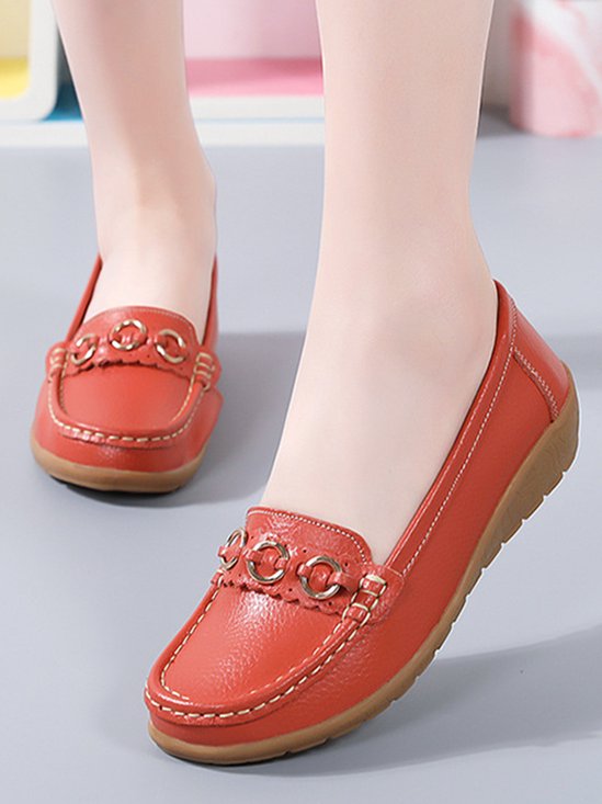 Mocassins Décontracté Plain Toutes Les Saisons Cuir à Talon Plat Bout Rond à Enfiler Mocassins TPR pour Femmes